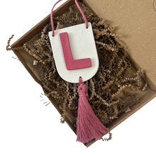 Load image into Gallery viewer, Personalised Initial Banner Plaque with matching Colour Tassel Wall Hanging