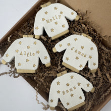 Load image into Gallery viewer, Personalised Christmas Jumper Ornament - Handmade Clay Decoration - Colour Options