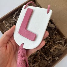 Load image into Gallery viewer, Personalised Initial Banner Plaque with matching Colour Tassel Wall Hanging