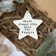 Load image into Gallery viewer, Personalised Santa Stop Here Star Decoration