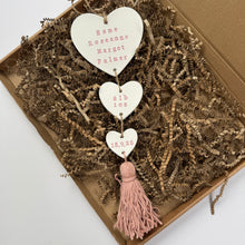 Load image into Gallery viewer, Personalised Three Heart Tassel Baby Keepsake