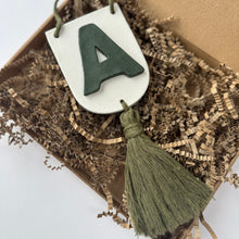 Load image into Gallery viewer, Personalised Initial Banner Plaque with matching Colour Tassel Wall Hanging
