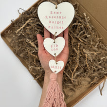 Load image into Gallery viewer, Personalised Three Heart Tassel Baby Keepsake