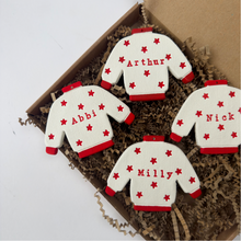 Load image into Gallery viewer, Personalised Christmas Jumper Ornament - Handmade Clay Decoration - Colour Options