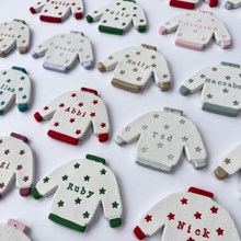 Load image into Gallery viewer, Personalised Christmas Jumper Ornament - Handmade Clay Decoration - Colour Options