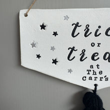 Load image into Gallery viewer, Personalised Tassel Trick or Treat Sign
