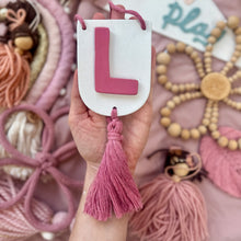 Load image into Gallery viewer, Personalised Initial Banner Plaque with matching Colour Tassel Wall Hanging
