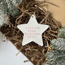Load image into Gallery viewer, Personalised First Christmas Star Decoration - Colour Options
