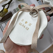 Load image into Gallery viewer, Personalised Ruffled Edge Ring Holder Trinket Dish with Ribbon
