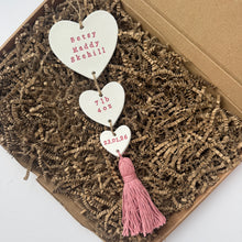 Load image into Gallery viewer, Personalised Three Heart Tassel Baby Keepsake
