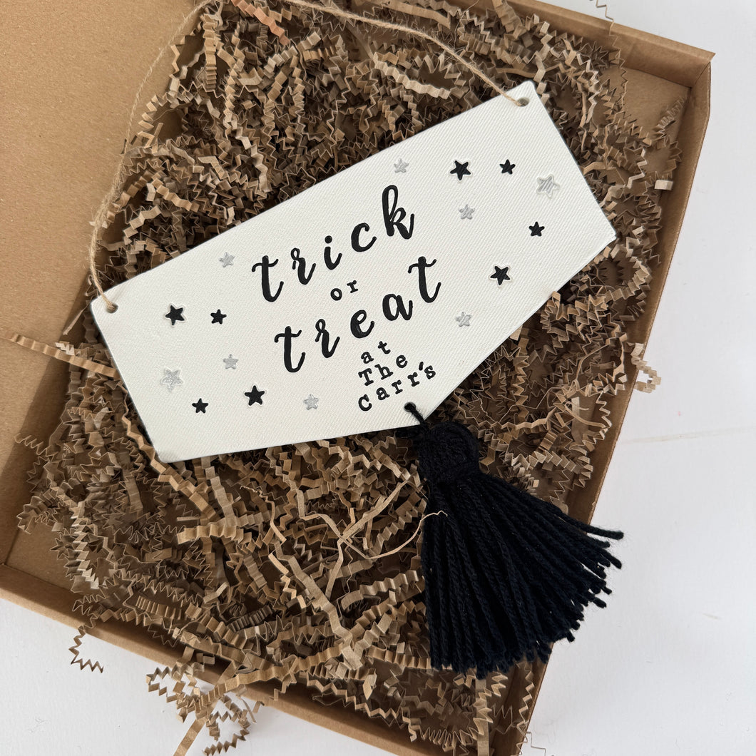 Personalised Tassel Trick or Treat Sign