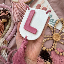 Load image into Gallery viewer, Personalised Initial Banner Plaque with matching Colour Tassel Wall Hanging
