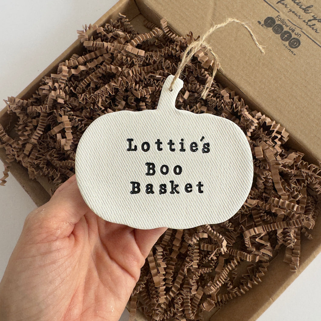 Personalised Halloween Pumpkin Boo Basket Decoration