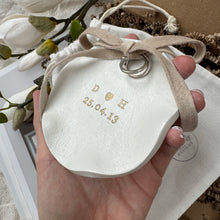 Load image into Gallery viewer, Personalised Ruffled Edge Ring Holder Trinket Dish with Ribbon
