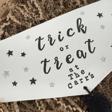 Load image into Gallery viewer, Personalised Tassel Trick or Treat Sign
