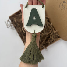 Load image into Gallery viewer, Personalised Initial Banner Plaque with matching Colour Tassel Wall Hanging
