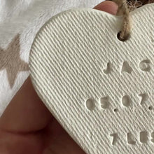 Load and play video in Gallery viewer, Personalised Clay Baby Heart Keepsake Gift
