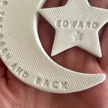 Load and play video in Gallery viewer, Personalised Moon and Stars  Baby Keepsake Gift
