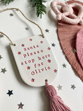 Load image into Gallery viewer, Personalised “Santa stop here” wall hanging
